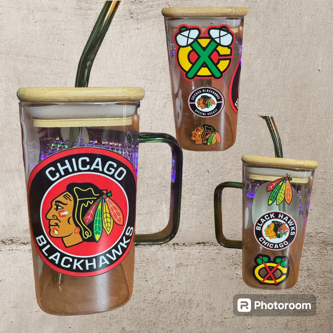 16oz Chicago Blackhawks Square Glass cup
