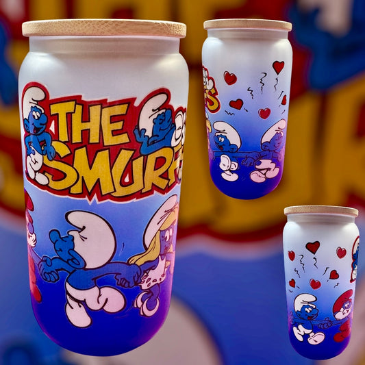 16oz Smurfs glass cup