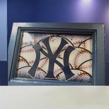 Handcrafted NY Yankees design Dominoes with Wooden Storage Box