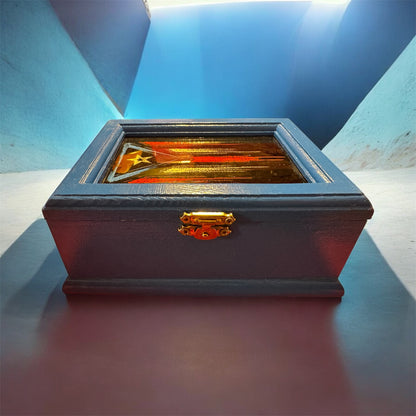 Handcrafted PR Flag design Dominoes with Wooden Storage Box