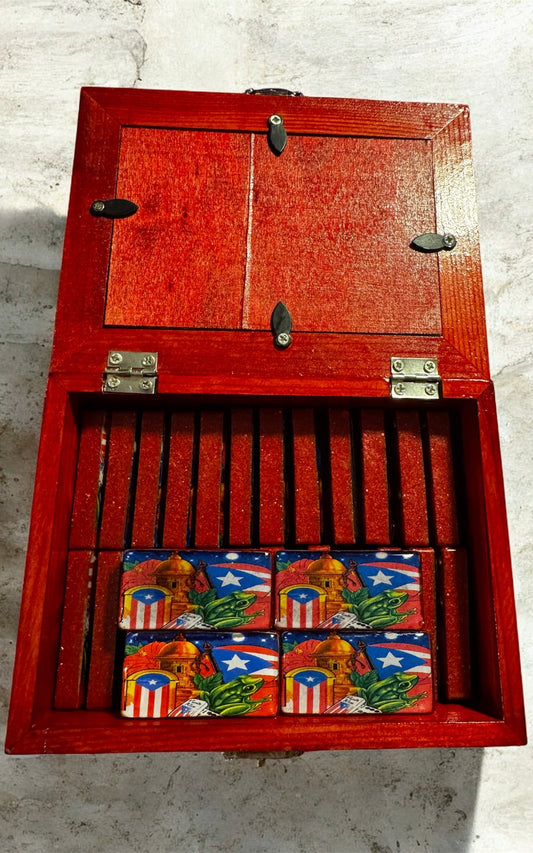Handcrafted Puerto Rico/Coqui design Dominoes with Wooden Storage