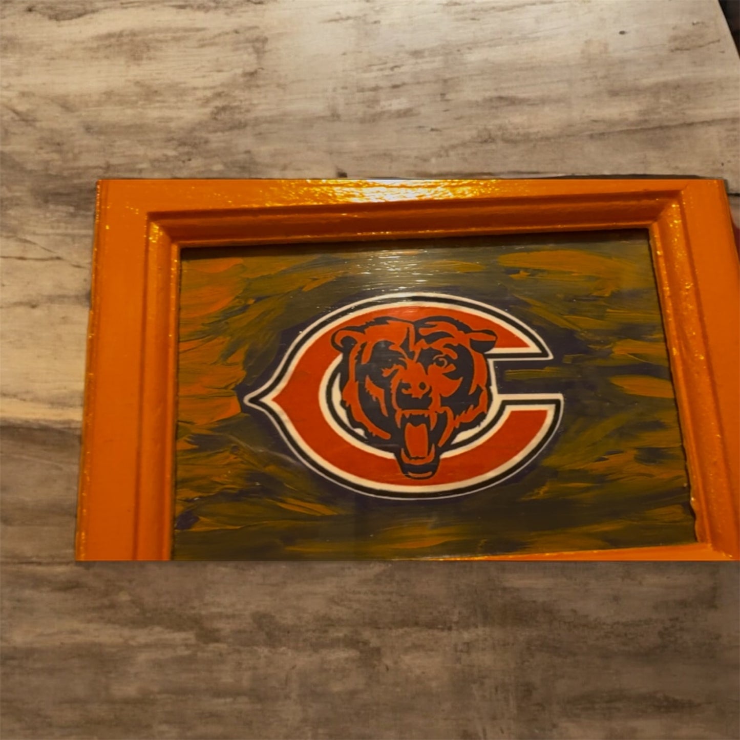 Handcrafted Chicago Bears design Dominoes with Wooden Storage Box