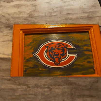 Handcrafted Chicago Bears design Dominoes with Wooden Storage Box