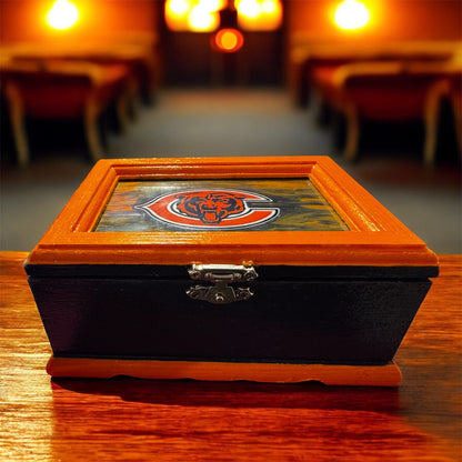 Handcrafted Chicago Bears design Dominoes with Wooden Storage Box