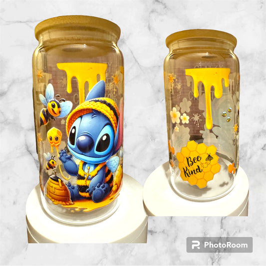 16oz Stitch Bubblebee glass cup