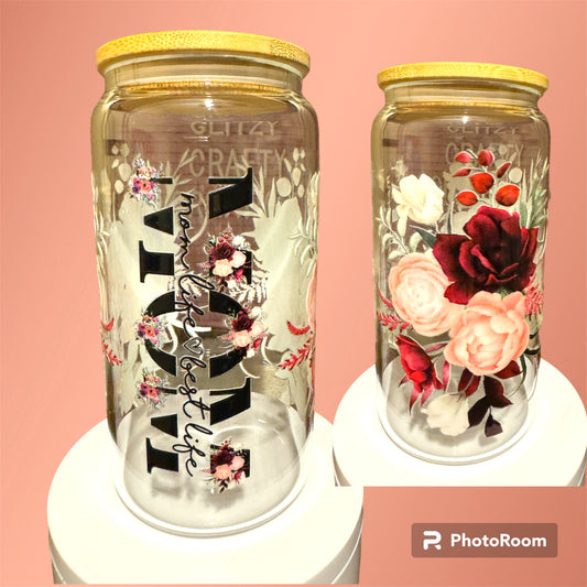 16oz "MOM Life Best Life" Glass Cup