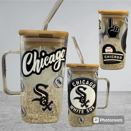 16oz Chicago Sox Square Glass Cup
